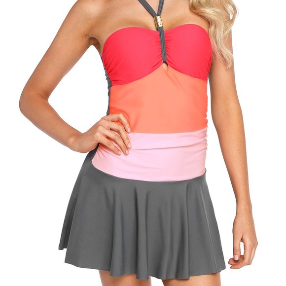 Orange Color Gradient Sweet Halter Swimdress - Picture 10 of 10